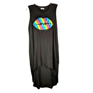 Lauren Moshi Hi Lo Dress Electric Lips Rainbow Size XL Lightning Tshirt Knit